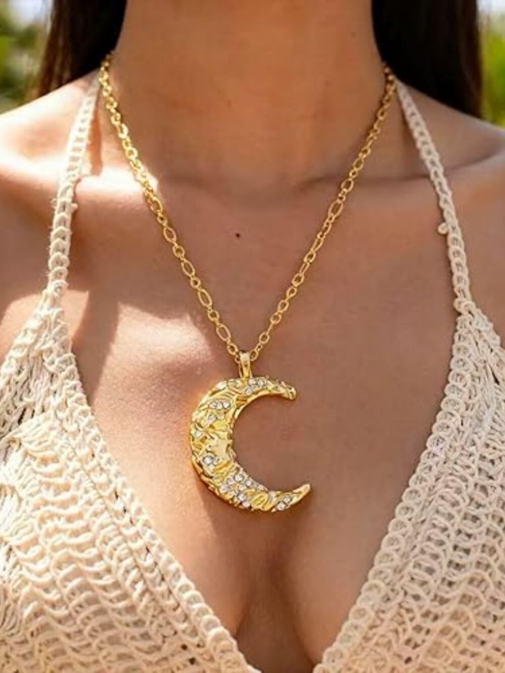 Dainty Gold Moon & Star Necklace for Women – Gold Plated Celestial Crystal Penda